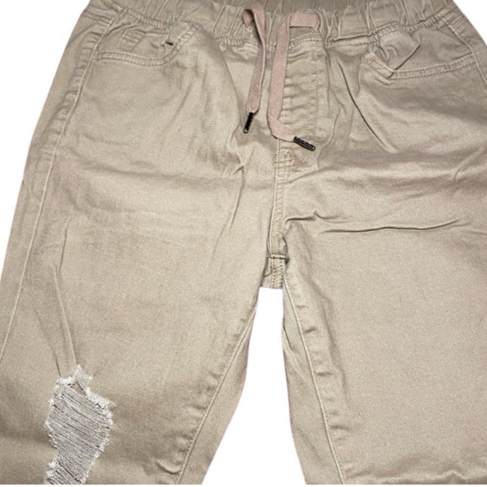 Beige Distressed Jogger Pants